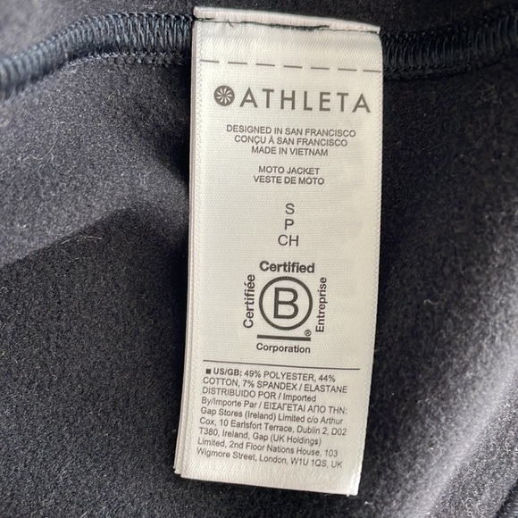 ATHLETA Moto Jacket Small Black Sport Sweatshirt City Travel Front Zip - Picture 5 of 6